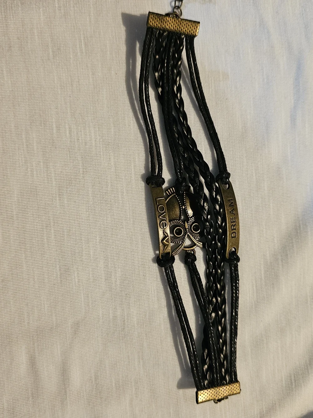 Black Braided Charm Bracelet with Love & Dream Accents